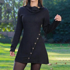 Button Design High-Waist Mini Dress - Trendy Mix