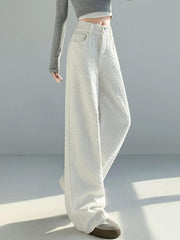Designer High-Waist Wide-Leg White Jeans - Trendy Mix