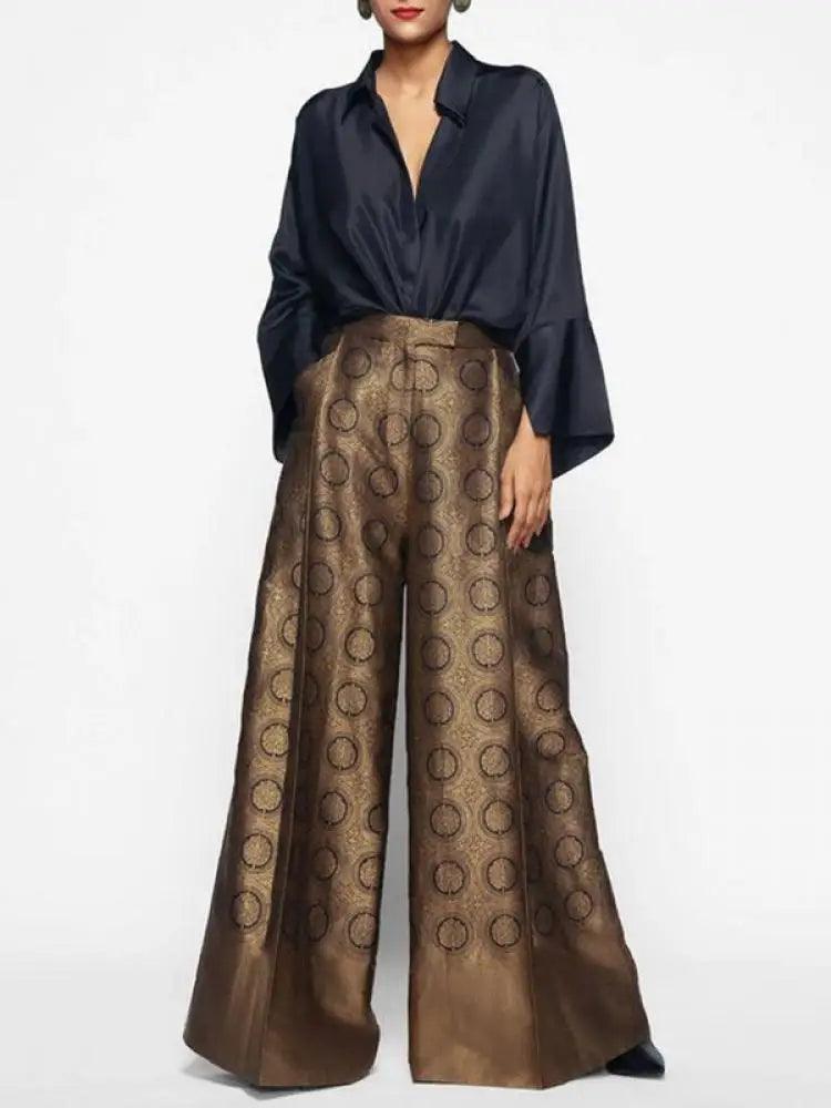 Bohohipei Vintage Dot High-Waisted Wide Leg Pants - Trendy Mix