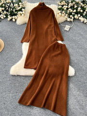 3PC Sweater Set: Cardigan, Turtleneck & Skirt - Trendy Mix