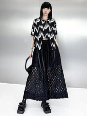 Women Black Pattern Printed Big Size Casual T-shirt New Round Neck Short Sleeve Fashion Tide Spring Summer 2024 - Trendy Mix