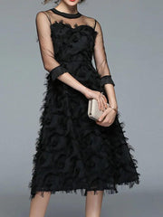 Luxury Women Evening Party Dresses New Arrival 2024 Autumn Fashion Tassel O-neck Elegant Black Female Dress - Trendy Mix