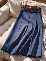 Retro Navy Blue Sweater & A-Line Maxi Skirt Set - Trendy Mix