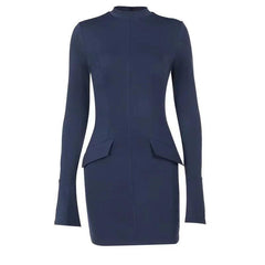 Spring-Autumn Bodycon Mini Dress with Pockets - Trendy Mix