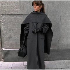 2024 Brown Scarf Collar Wool Overcoat with Belt - Trendy Mix