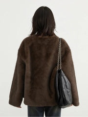 Women Jacket Loose Casual Solid Overcoat New Plush Coat V-neck Woman Warm Outerwear Autumn Winter 2024 - Trendy Mix