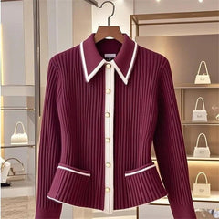 Wine Red Polo Knit Cardigan