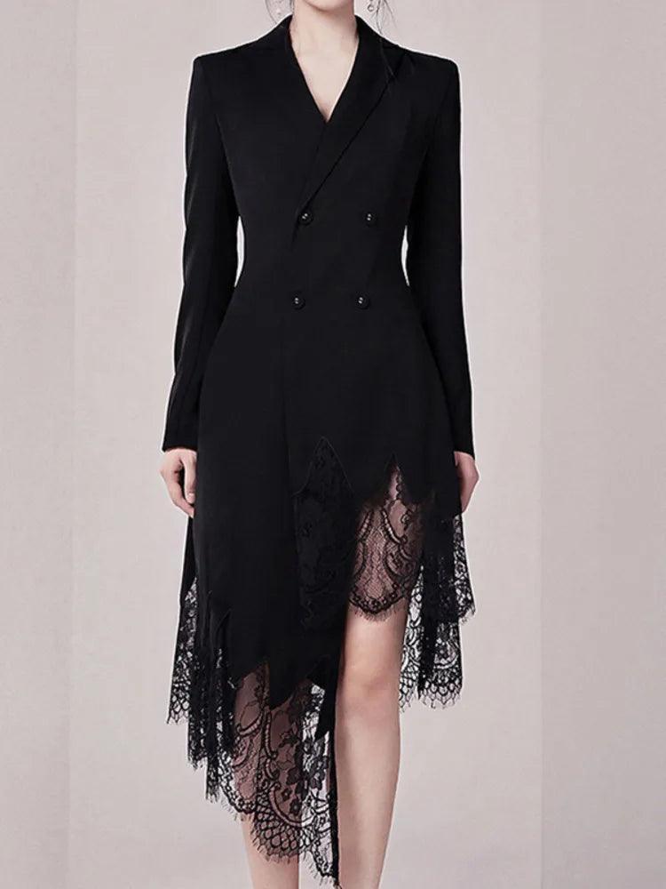 Women's Double-Breasted Lace Suit Dress - Trendy Mix