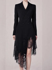 Women's Double-Breasted Lace Suit Dress - Trendy Mix