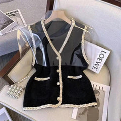 Vest Women's 2024 New V-neck Knitted Vest Mink Fleece Sweater Women's Spring and Autumn Wear Vests Tank Top - Trendy Mix