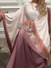 2024 Muslim Maxi Dress Loose Patchwork O Neck - Trendy Mix