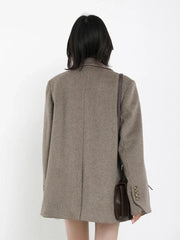 Chic Ven: 2024 Mid-Length Wool Blend Blazer Coat - Trendy Mix