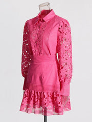 Embroidered Two-Piece Set: Lapel Top & Mini Skirt - Trendy Mix