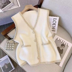 Vest Women's 2024 New V-neck Knitted Vest Mink Fleece Sweater Women's Spring and Autumn Wear Vests Tank Top - Trendy Mix