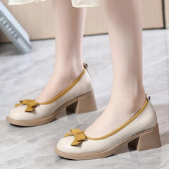 Mixed Colors Bow Genuine Leather Shoes Fashion Pumps Shoes Woman New 2024 Large Size Women Shoes High Heels - Trendy Mix