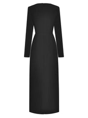 Round Neck Long Sleeved Bow Spliced Dresses For Women Mid Length Contrast Formal Dress Autumn Clothing - Trendy Mix