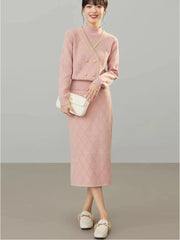 Plaid Sweaters 2 Piece Sets Women Causal Half Turtleneck Knit Pullover Korean Tracksuit Slim High Waist Knitwear Skirts Clothes - Trendy Mix