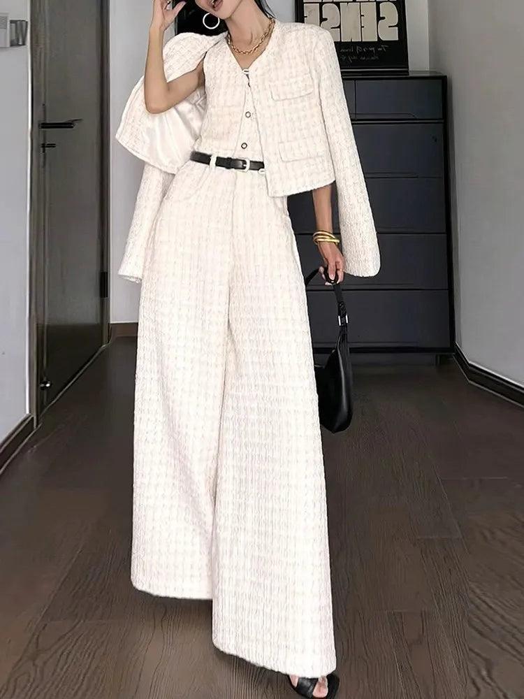 Casual Two-Piece Set: Coat & V-Neck Jumpsuit - Trendy Mix