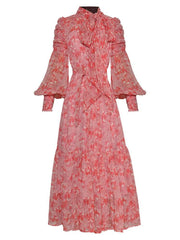 Runway Autumn Women's New Designer Casual Party Celebrity Vintage Elegant Chic High Quality Printed Chiffon Long Dress - Trendy Mix