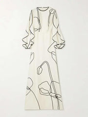 Elegant Floral Ruffled Sleeve Evening Dress - Trendy Mix