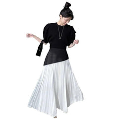 French Style High-Waisted Pleated Patchwork Skirt - Trendy Mix