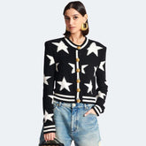 New 2024 Spring Knit Cardigan Star Jacquard Coat Women Sweater Luxury Design Iconic Lion Gold Button Femme Clothing Buckle Tops - Trendy Mix
