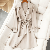 Long Casual Windbreaker Women Overcoat New Spring Autumn Suede Trench Coat Fashion Belt Double-Breasted Stitching Coat Outwear - Trendy Mix