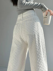 Designer High-Waist Wide-Leg White Jeans - Trendy Mix
