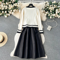 Chic Two-Piece Patchwork Coat & Dress - Trendy Mix