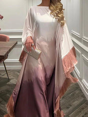 2024 Muslim Maxi Dress Loose Patchwork O Neck - Trendy Mix