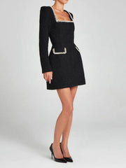 Patchwork O-Neck Backless Mini Party Dress - Trendy Mix