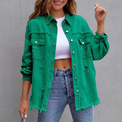 Vintage Ripped Denim Jacket for Women - Trendy Mix