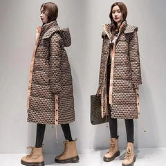 Women Winter Contrasting colors Hooded Jacket Fashion Casual Down Cotton Thicken Coat Warm Parkas Windproof Female Long Overcoat - Trendy Mix