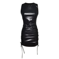 Fashion PU Leather Ruched Mini Bodycon Dress - Trendy Mix