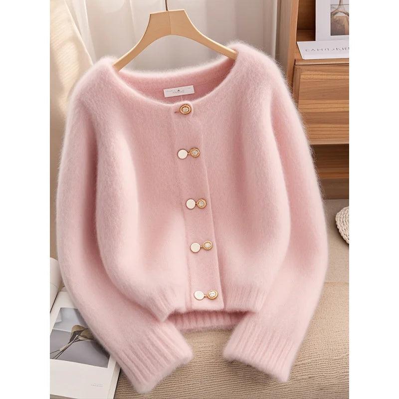 Pink Round Neck Sweater Cardigan - Trendy Mix