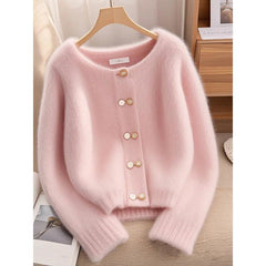 Pink Round Neck Sweater Cardigan - Trendy Mix