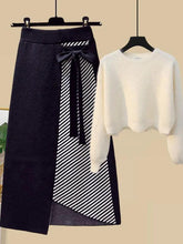 Women Autumn Winter Warm Knitted Two Pieces Sets Korean Long Sleeve Pullover Sweater Top And High Waist Skirts Sets - Trendy Mix