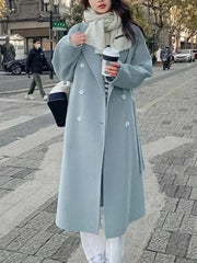 Elegant Comfort: 2024 Korean Loose-Fit Belted Wool Overcoat - Trendy Mix