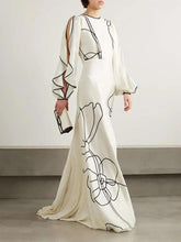 Elegant Floral Ruffled Sleeve Evening Dress - Trendy Mix