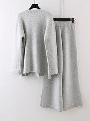 V-Neck Knitted Two-Piece Set with Pants - Trendy Mix