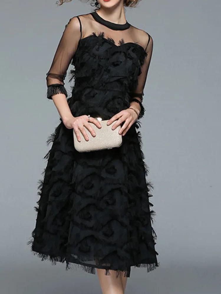 Luxury Women Evening Party Dresses New Arrival 2024 Autumn Fashion Tassel O-neck Elegant Black Female Dress - Trendy Mix