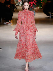 Runway Autumn Women's New Designer Casual Party Celebrity Vintage Elegant Chic High Quality Printed Chiffon Long Dress - Trendy Mix