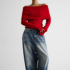 Off-Shoulder Knitted Sweater for Women - Trendy Mix