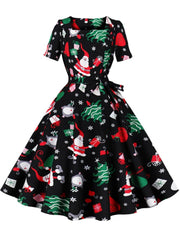 2024 Christmas Print Slimming Knee - Length Dress - Trendy Mix