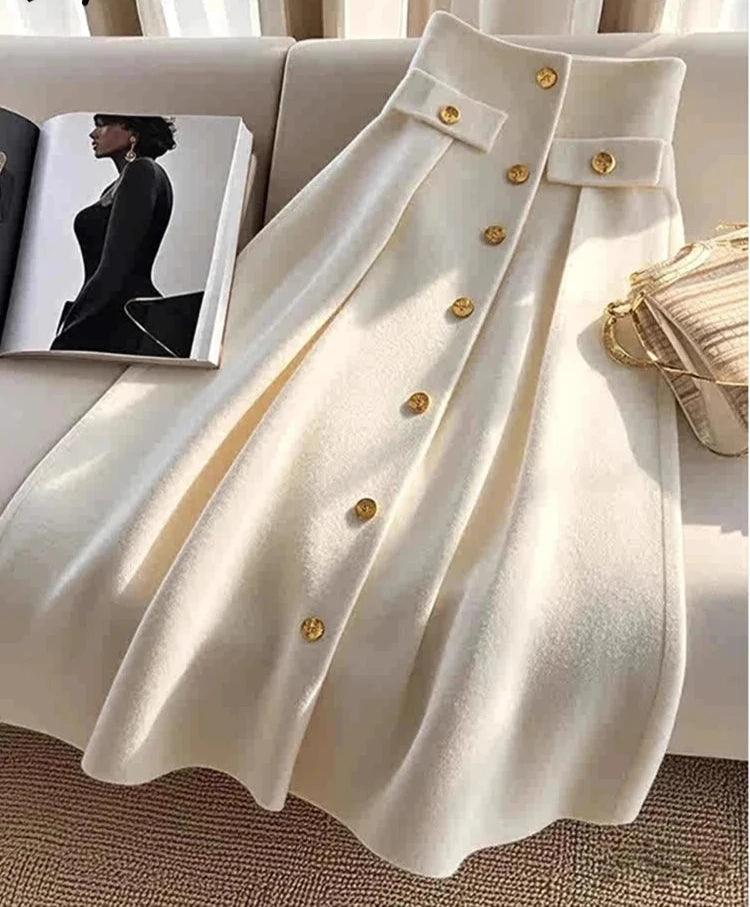 Elegant Single-Breasted Pleated Skirt - Trendy Mix