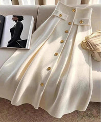 Elegant Single-Breasted Pleated Skirt - Trendy Mix