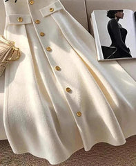 Elegant Single-Breasted Pleated Skirt - Trendy Mix