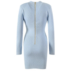 Knitted V-Neck Long Sleeve Dress - Trendy Mix