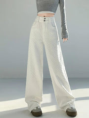 Designer High-Waist Wide-Leg White Jeans - Trendy Mix
