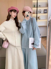 2024 Women's Oversized Knitted Cardigan & Skirt Set - Trendy Mix